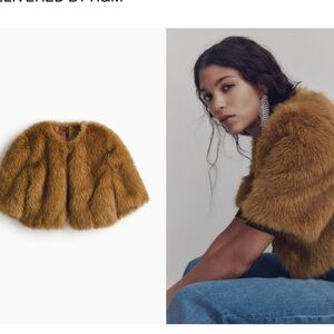 H&M Cropped Brown Faux Fur Jacket